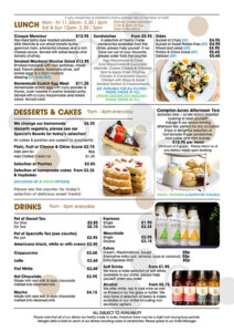 Cafe & Tea Rooms Menu at Compton Acres Poole Dorset